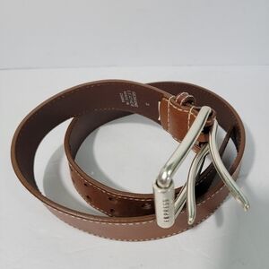 EXPRESS Men's Genuine Leather Belt Brown Size Small (37L, 1.5W) Silver Buckle